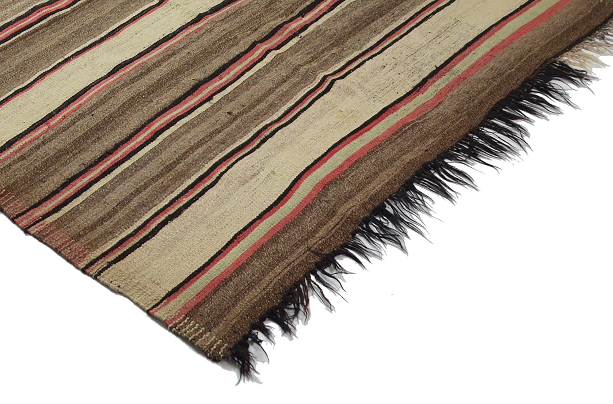 Turkish Kilim Yuruk 185x281 cm Striped Beige Brown Vintage Anatolian