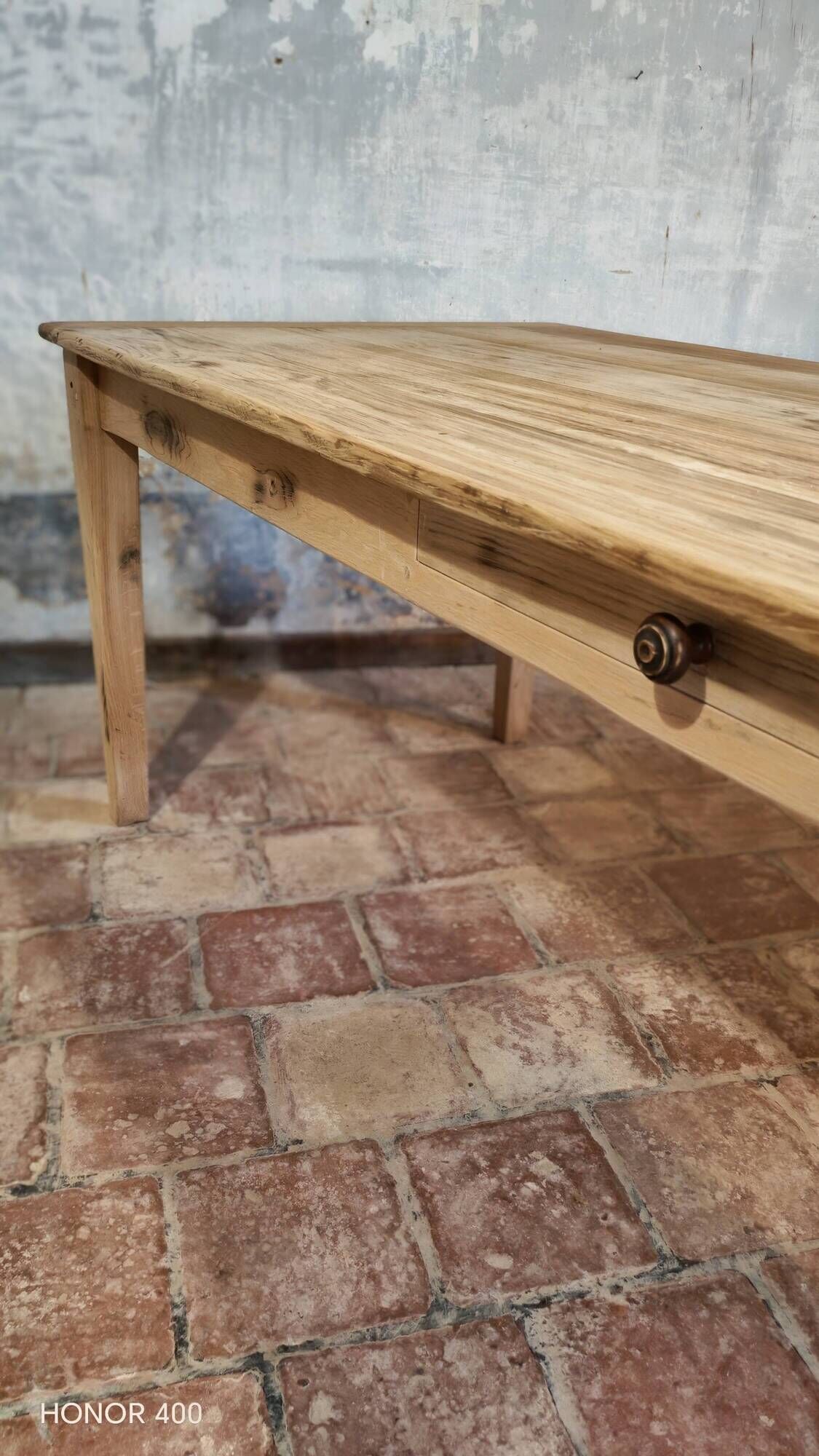 Solid oak farmhouse table "brut" 247x89, top "chocolate oak"