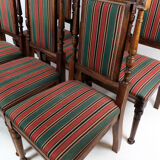Set of six dining room chairs of oak and upholstered with striped fabric, 1920s