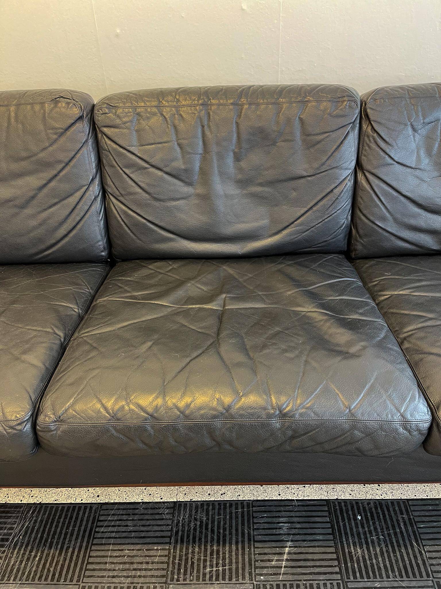 Midcentury leather and teak "Gotland" sofa, Ikea, Sweden, 1967