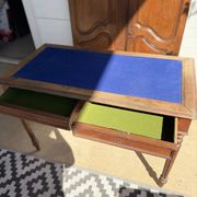 Bureau ancien style Louis XVI - plateau en feutrine bleue