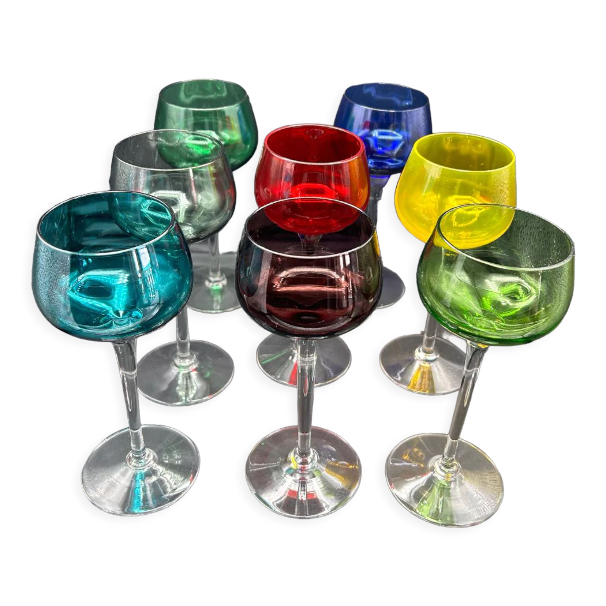 8 multicolored stemmed glasses