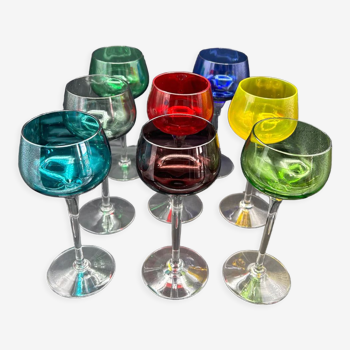 8 multicolored stemmed glasses