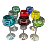 8 multicolored stemmed glasses