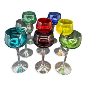 8 multicolored stemmed glasses