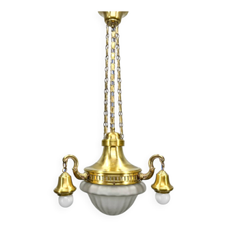 Art Noveau Brass Chandelier, Restored, Germany, 1920's