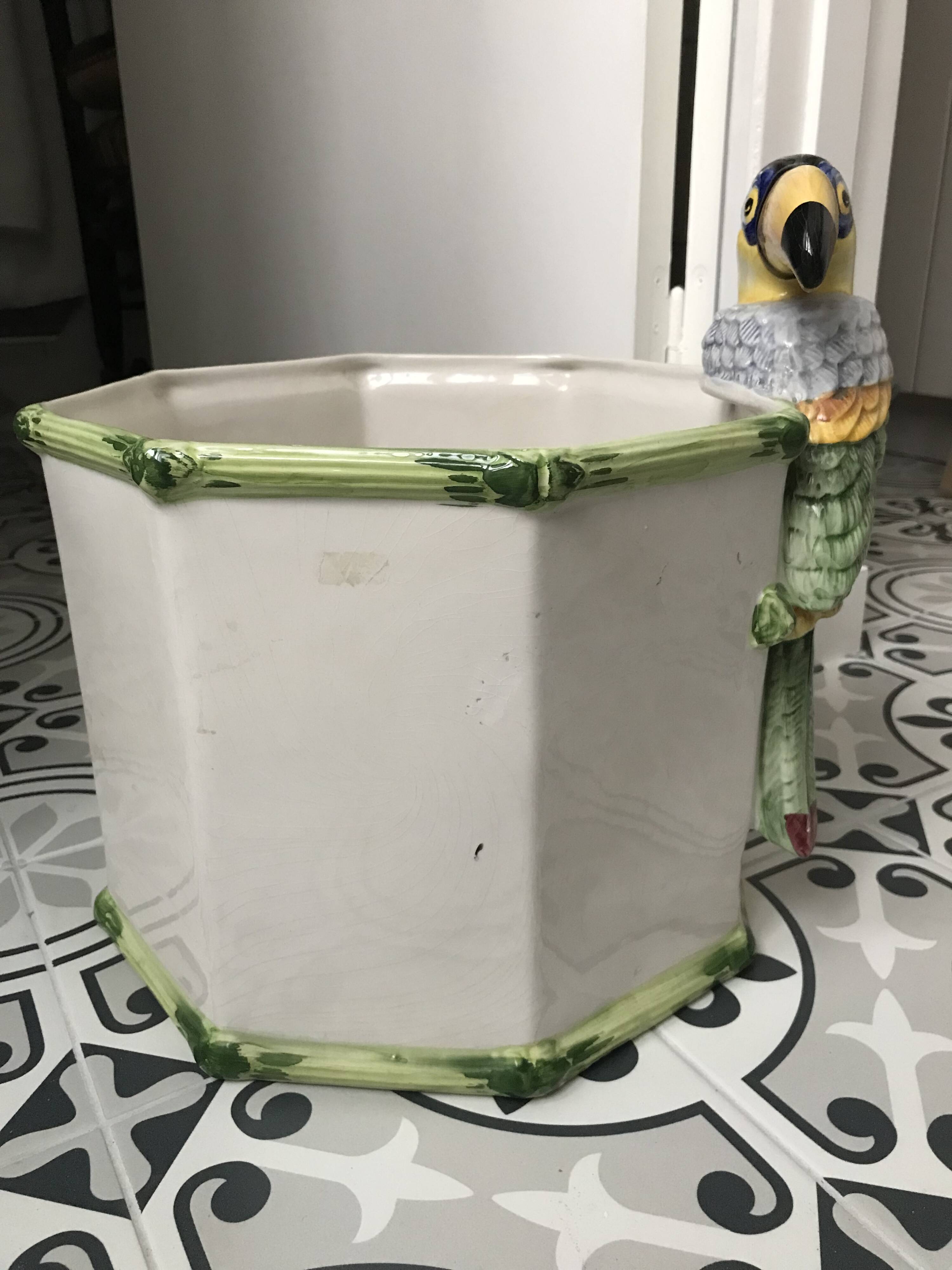 Vintage slip planter with Toucan decoration