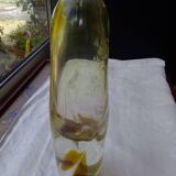 Amber-colored engraved crystal vase