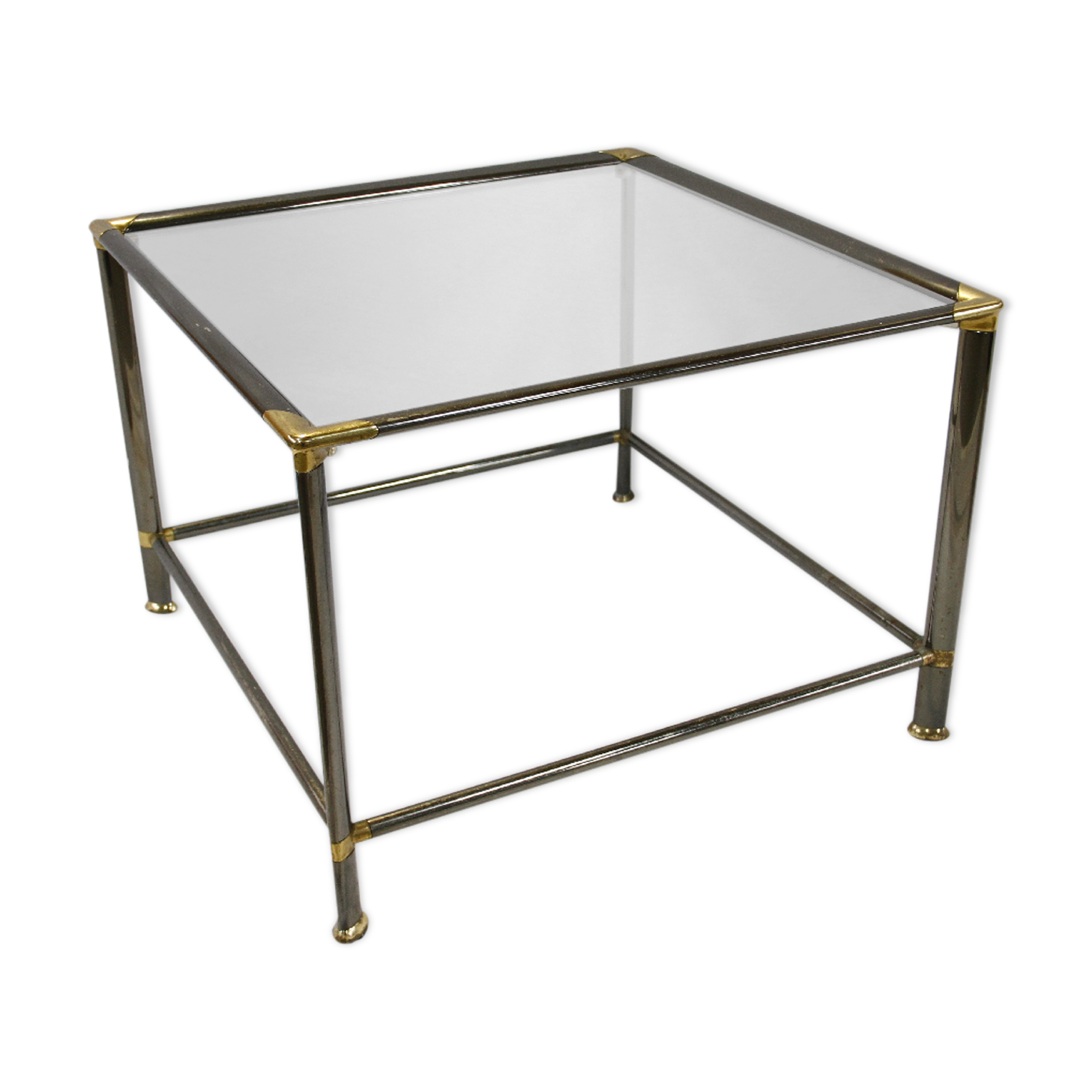 Silver and gilt metal side table with glass top, Italian, 1980s