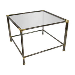 table d'appoint en métal doré et argenté avec dessus en verre, italien, années 1980