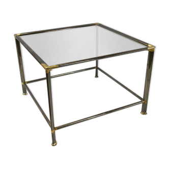 Table d'appoint en métal doré et argenté avec dessus en verre, italien, années 1980