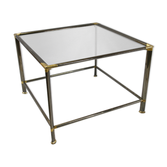 Silver and gilt metal side table with glass top, Italian, 1980s