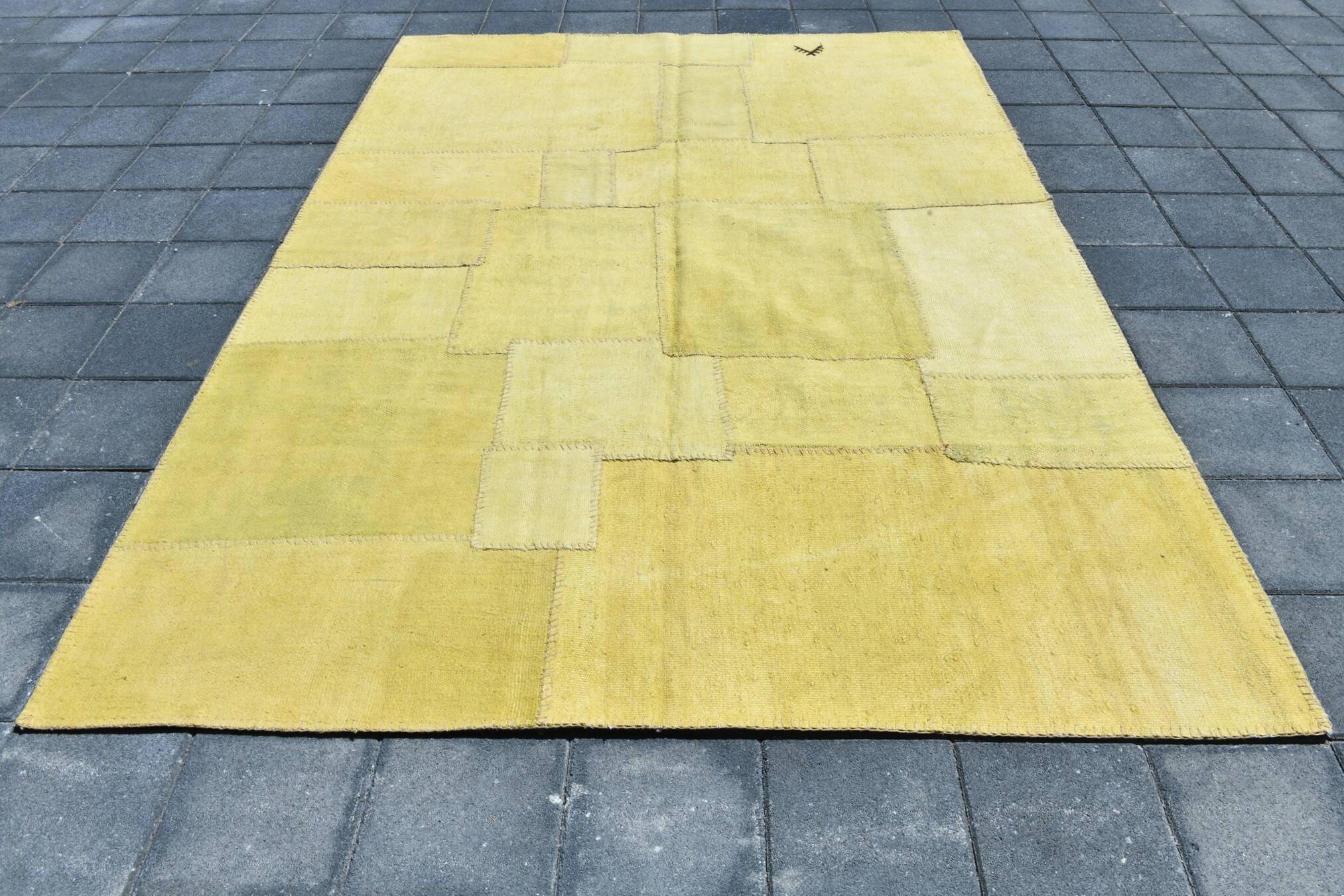 Mustard Yellow Decorative Turkish Kilim Carpet Rug, 212x305 Cm
