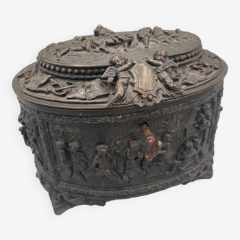 Old silvered bronze jewelry box