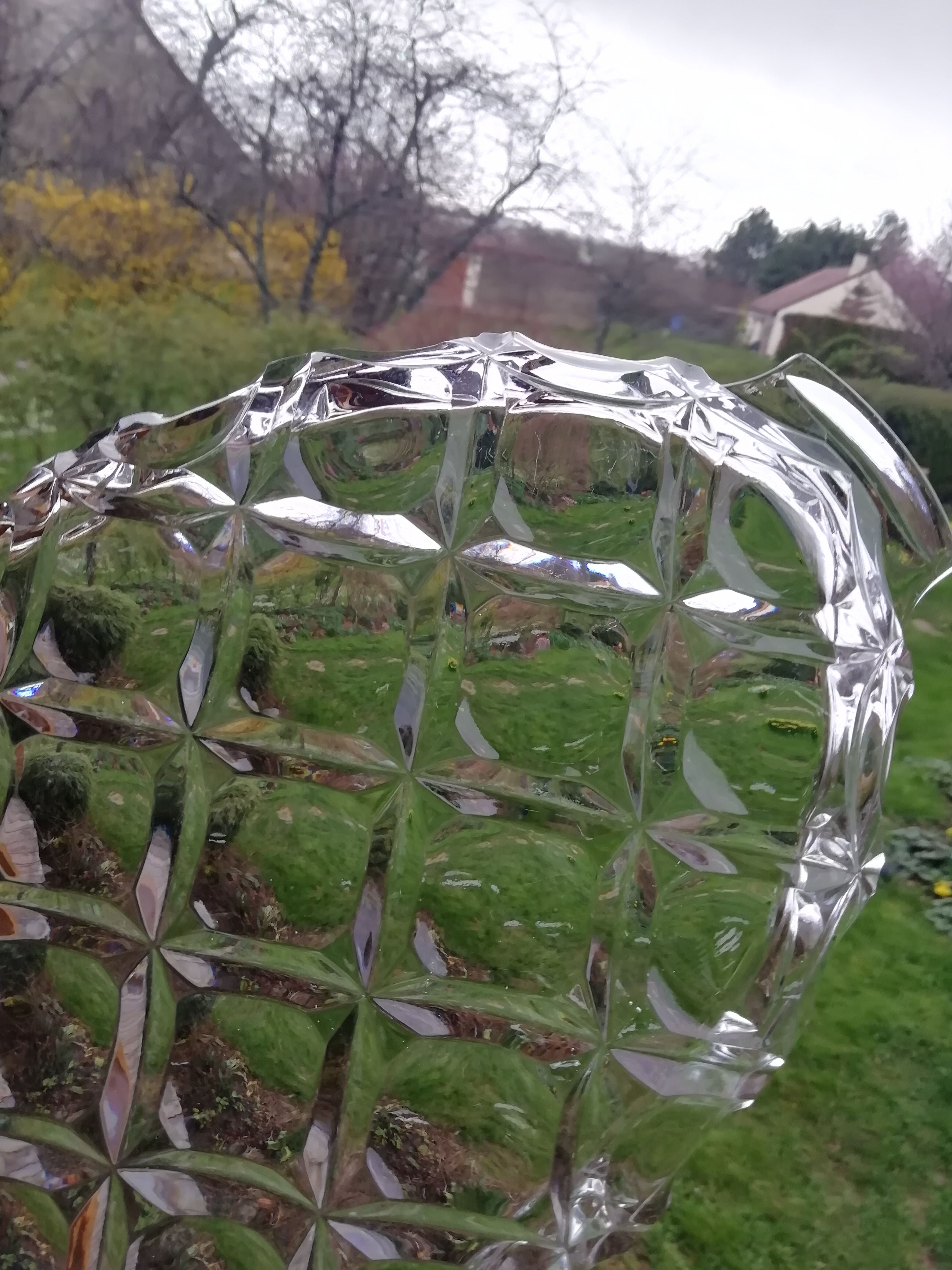 Compartmentalized dish in chiseled glass