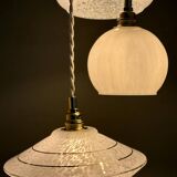 Vintage white glass triple globe suspension from Clichy and opaline.