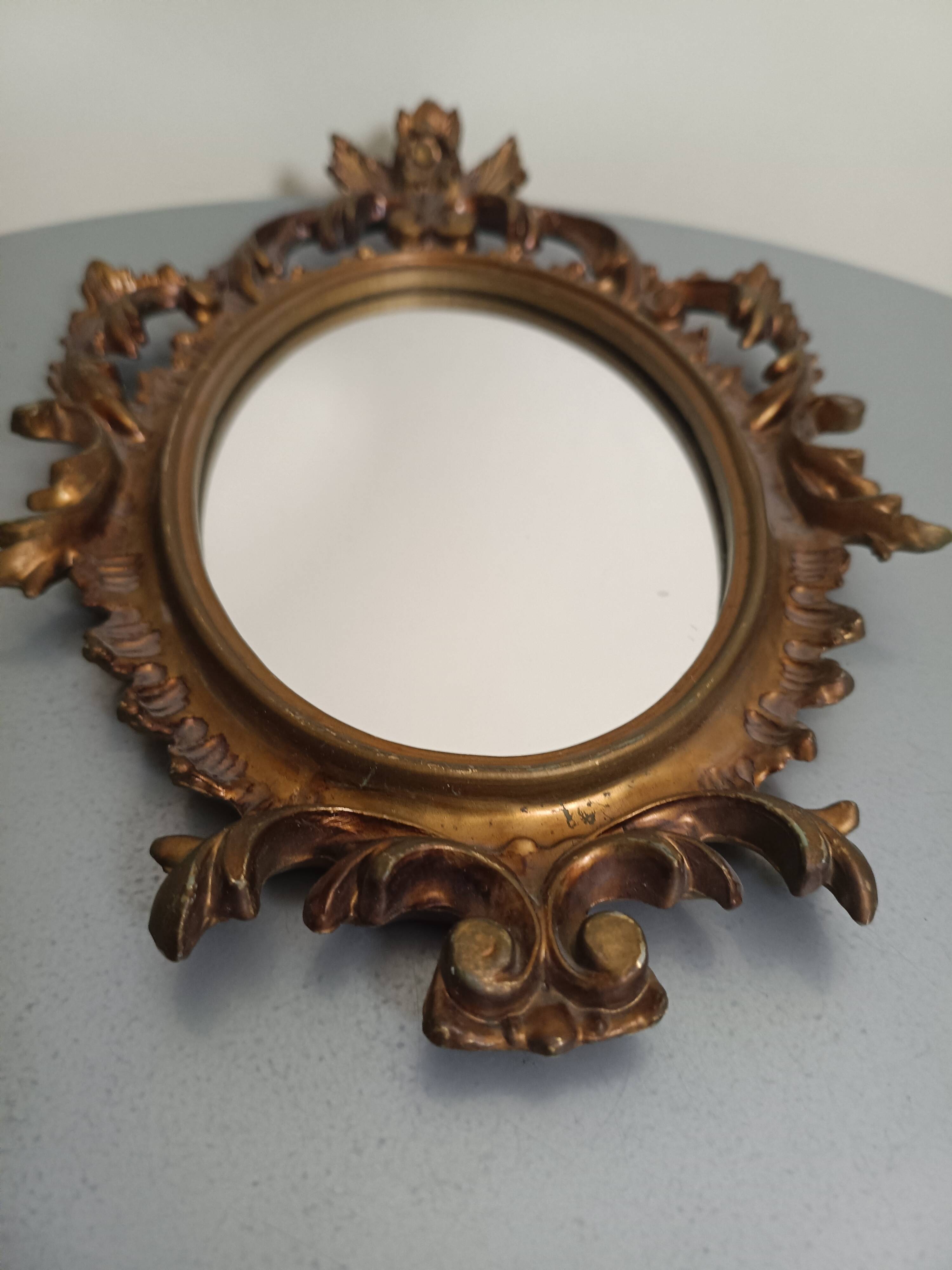 Small vintage Italian golden mirror in rococo baroque style from Italy, 1960s.
