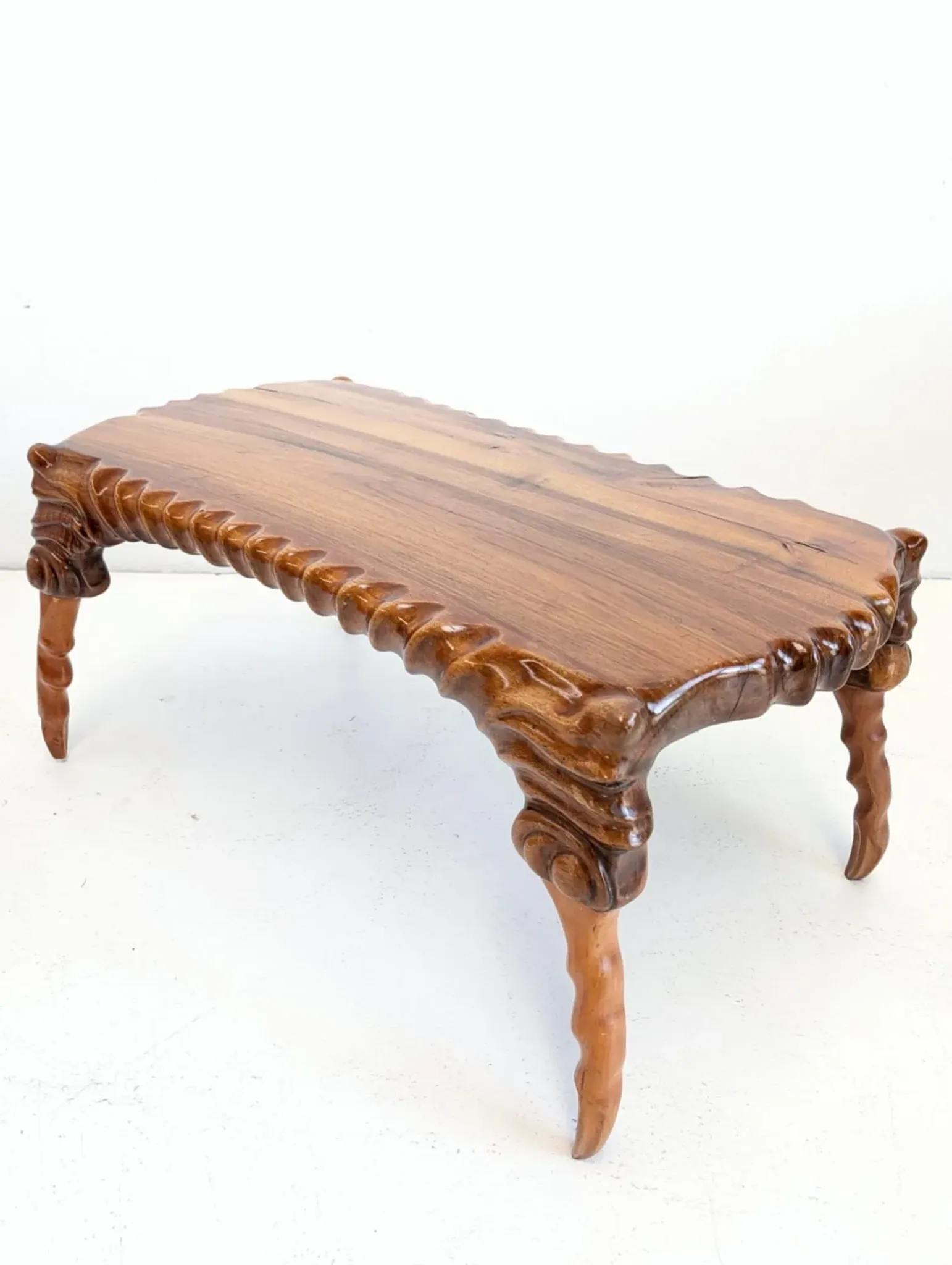 Handcarved sculptural suar wood coffee table 1960s