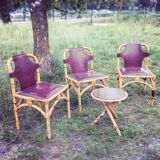 Bamboo coffee table and 3 chairs