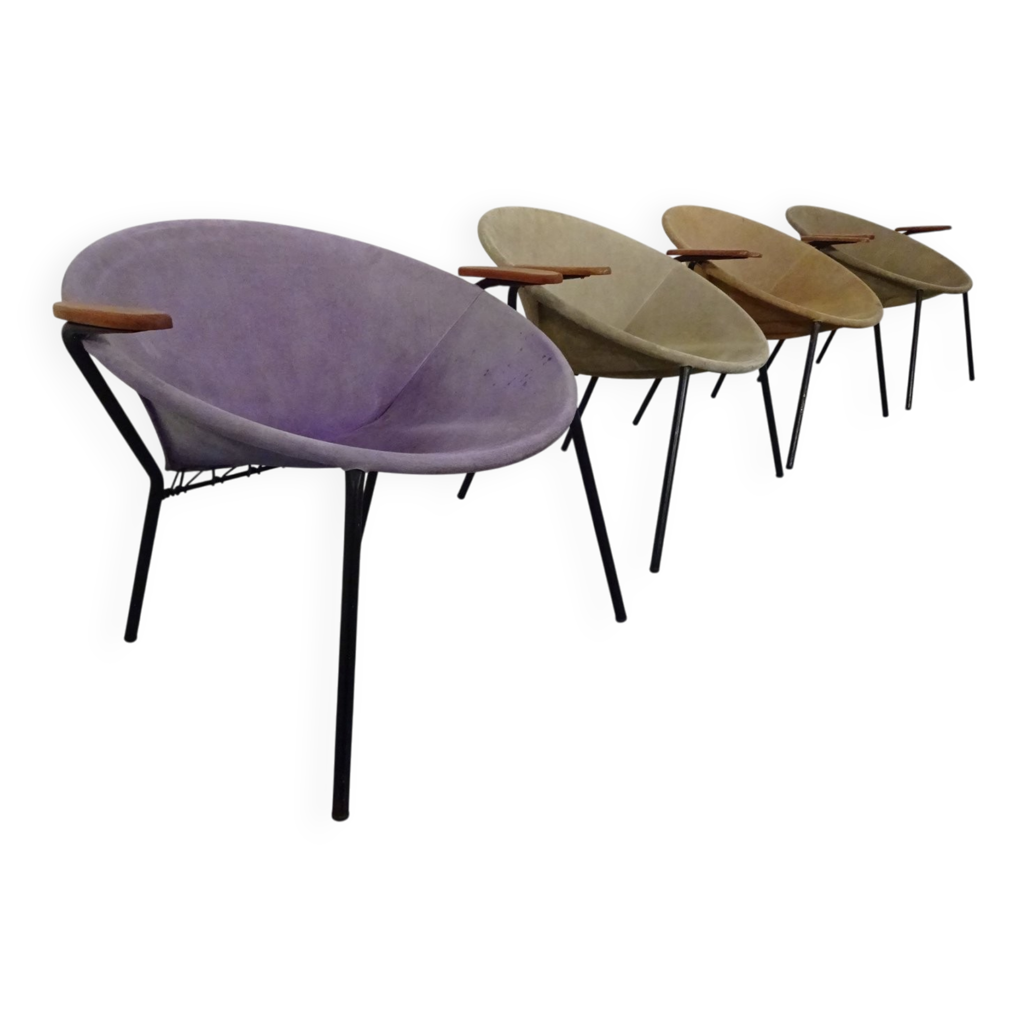 Danish Sueded Balloon Chairs by Hans Olsen for Lea Furniture, 1950s, Set of 4