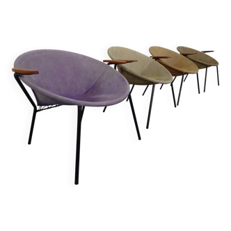 Danish Sueded Balloon Chairs by Hans Olsen for Lea Furniture, 1950s, Set of 4