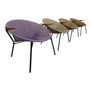 Danish Sueded Balloon Chairs by Hans Olsen for Lea Furniture, 1950s, Set of 4