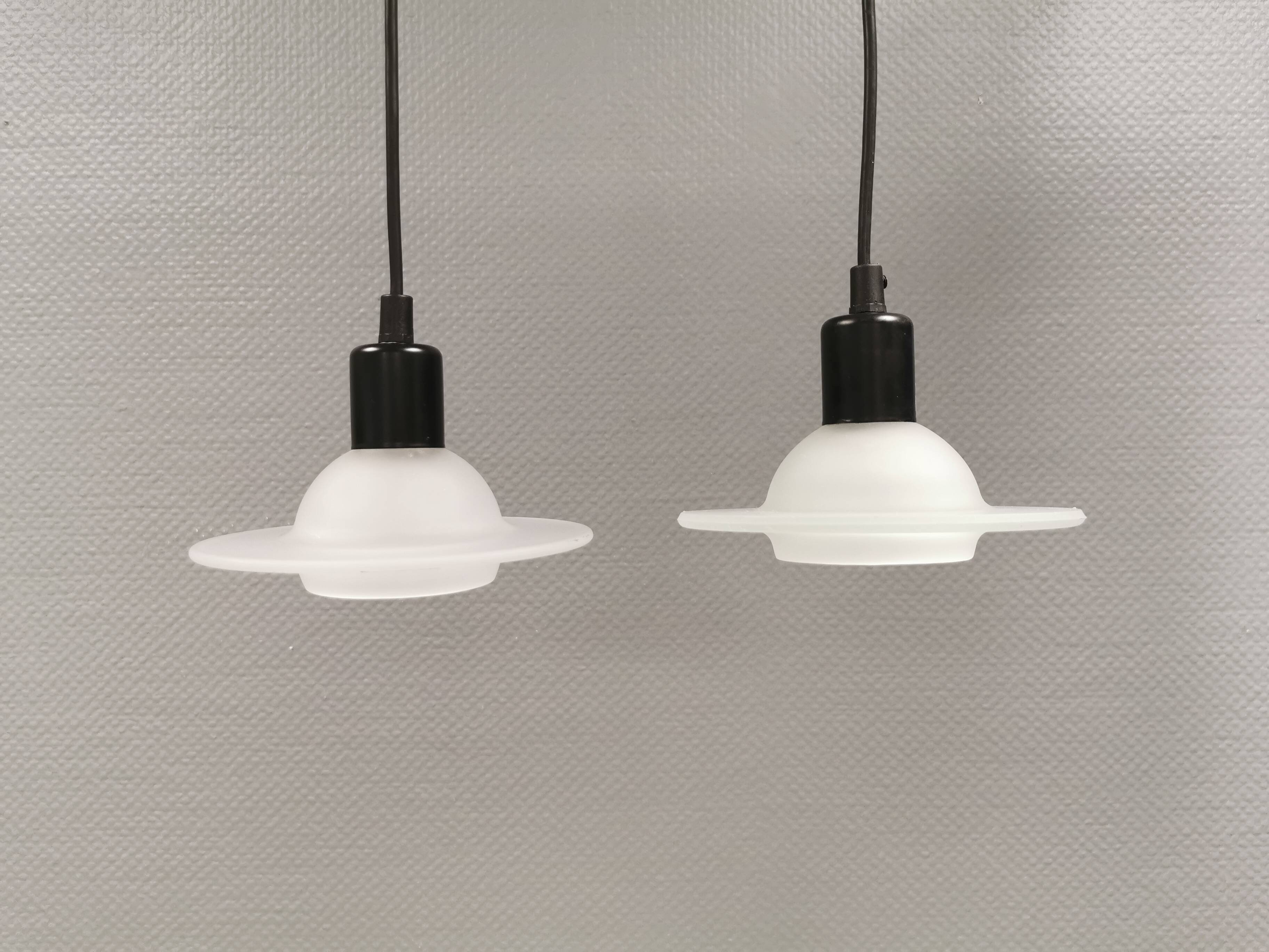 White glass UFO pendant lights by Design-Light, early 1990s Denmark