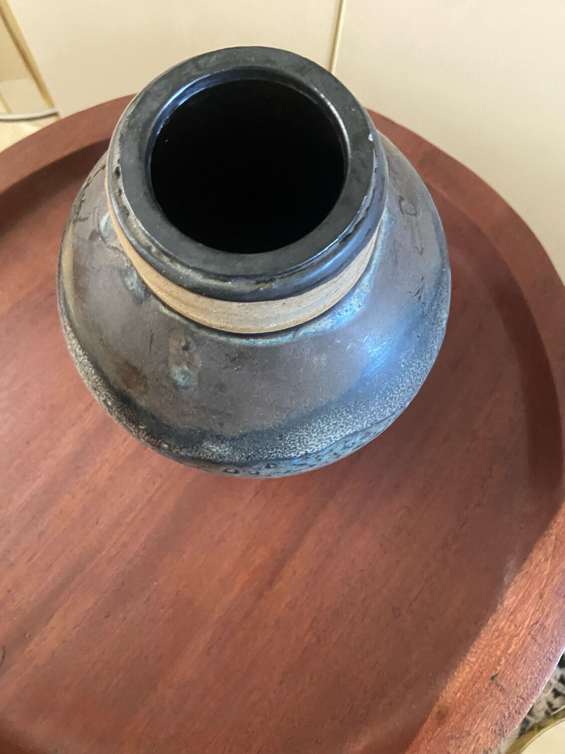 Enamelled stoneware ball vase