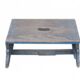 Rustic solid pine stool painted azure blue, low Hungarian farmhouse stool from the 1940s.