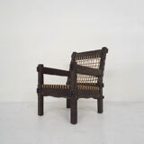 Solid oak and rope lounge chair, The Netherlands 1960's