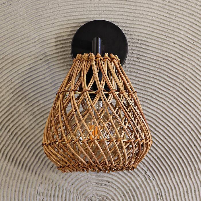Rattan & Bamboo Classic Sconce Lamp, 15x17Cm