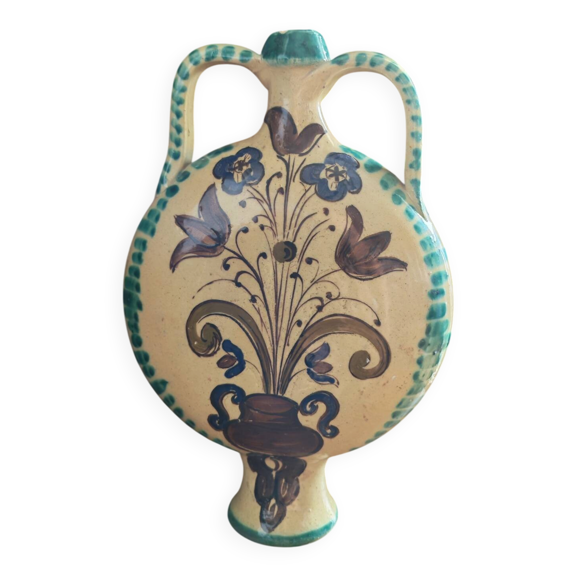 Vase gourde ancienne en céramique d'art hongrois