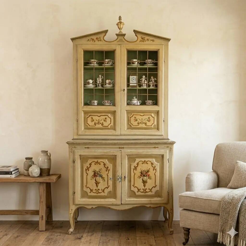 Buffet baroque ancien en bois laqué XVIIIe siècle