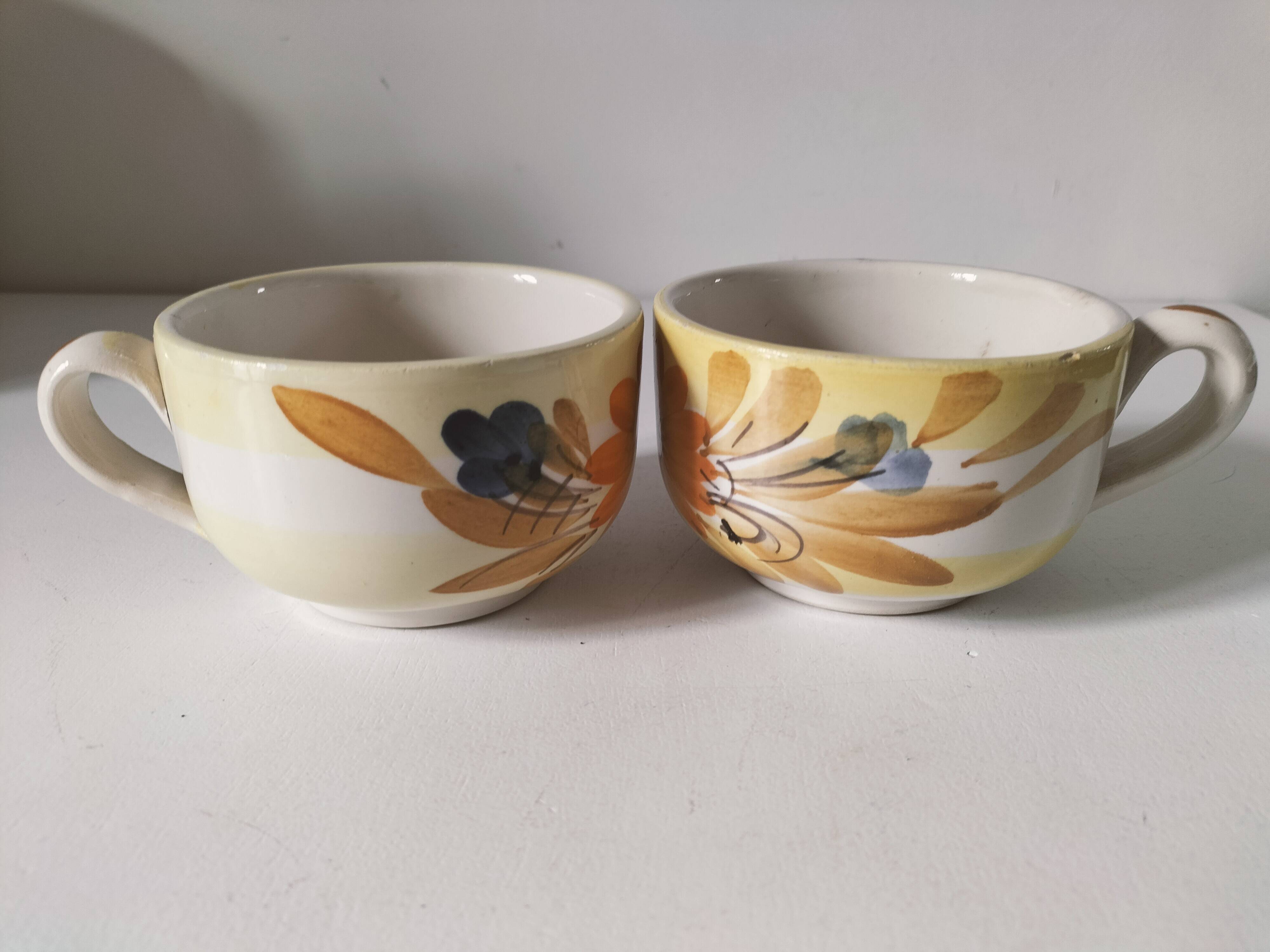 Two large vintage hand-painted mugs – Orange and blue flowers