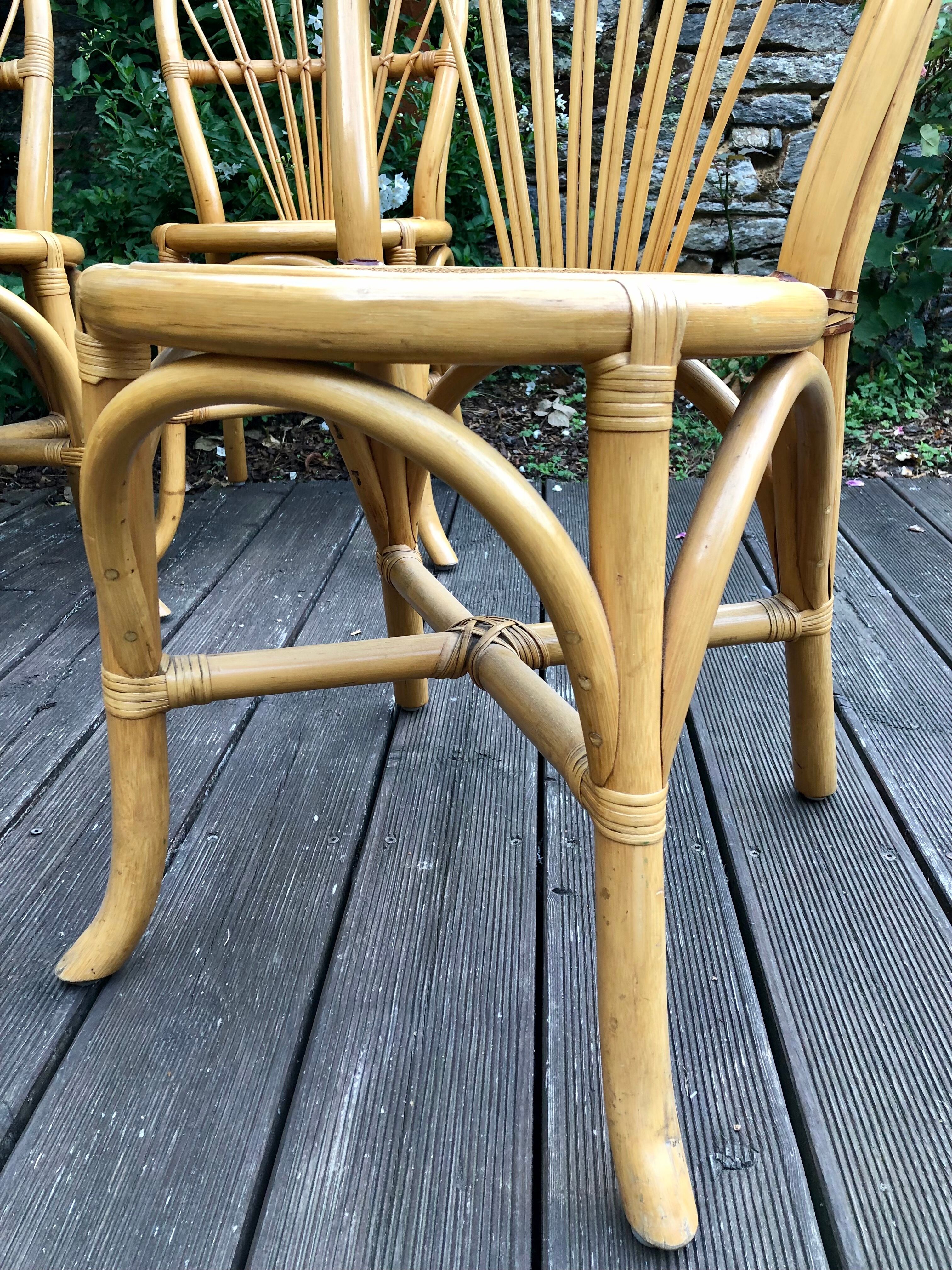 Set of 4 rattan chairs and cannage