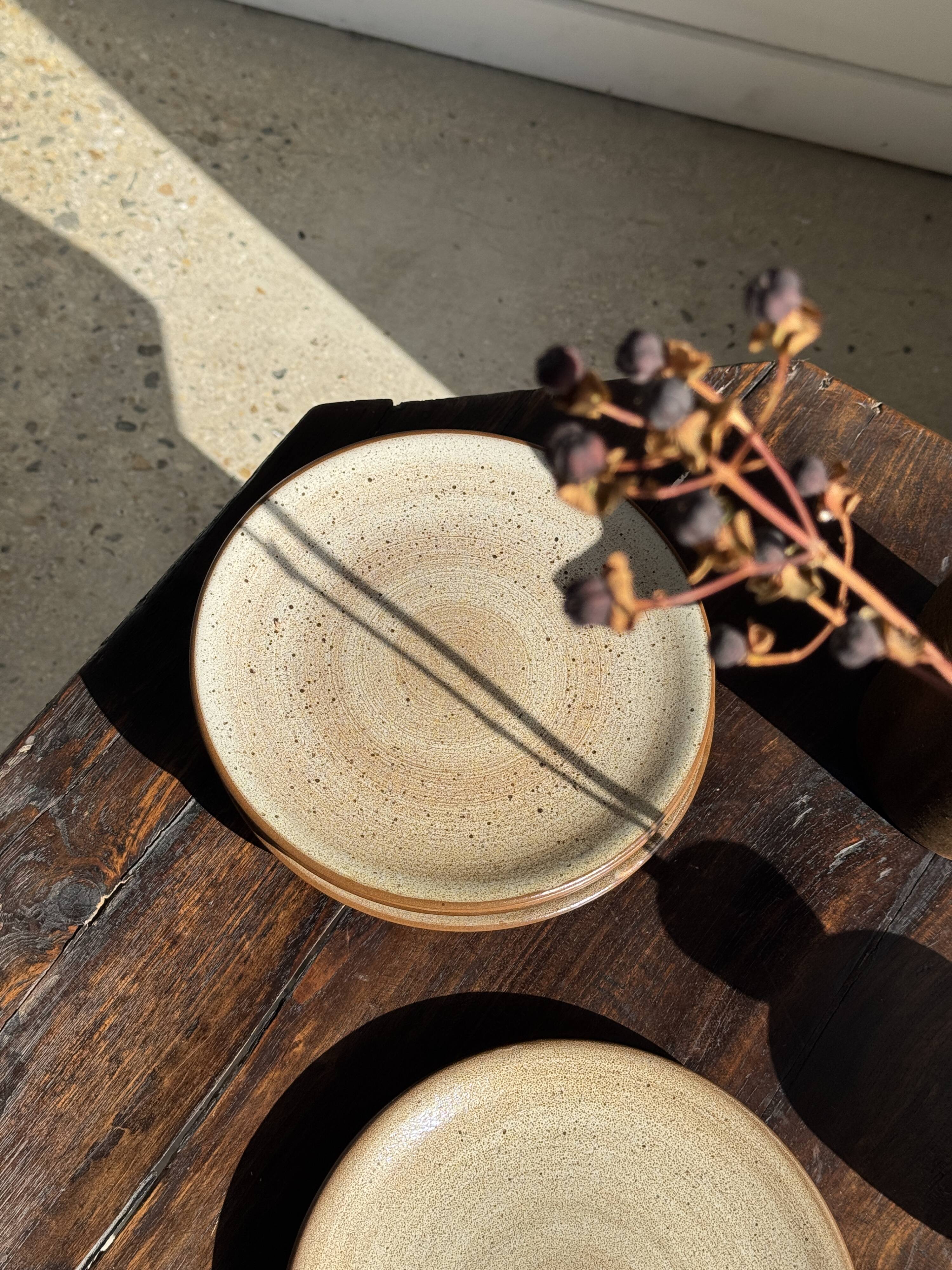 Set of 6 vintage brown stoneware dessert plates D21