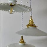 Three-light cascading pendant lamp with vintage white opaline lampshade