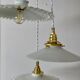 Three-light cascading pendant lamp with vintage white opaline lampshade