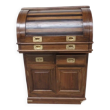 Antique solid wood secretary with a drop-down cylinder compartment.