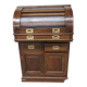 Antique solid wood secretary with a drop-down cylinder compartment.