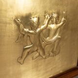 Buffet vintage années 40 en bois bas-reliefs en laiton et marbre design italien