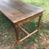 Table de ferme de cuisine en chêne et châtaignier XVIIIe avec deux tiroirs 196/87-78h