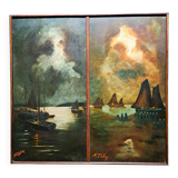 Tableau impressionniste, huile sur bois  XIXème siècle - Marine signée