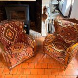 Pair of Roche Bobois armchairs — limited edition in oriental kilim