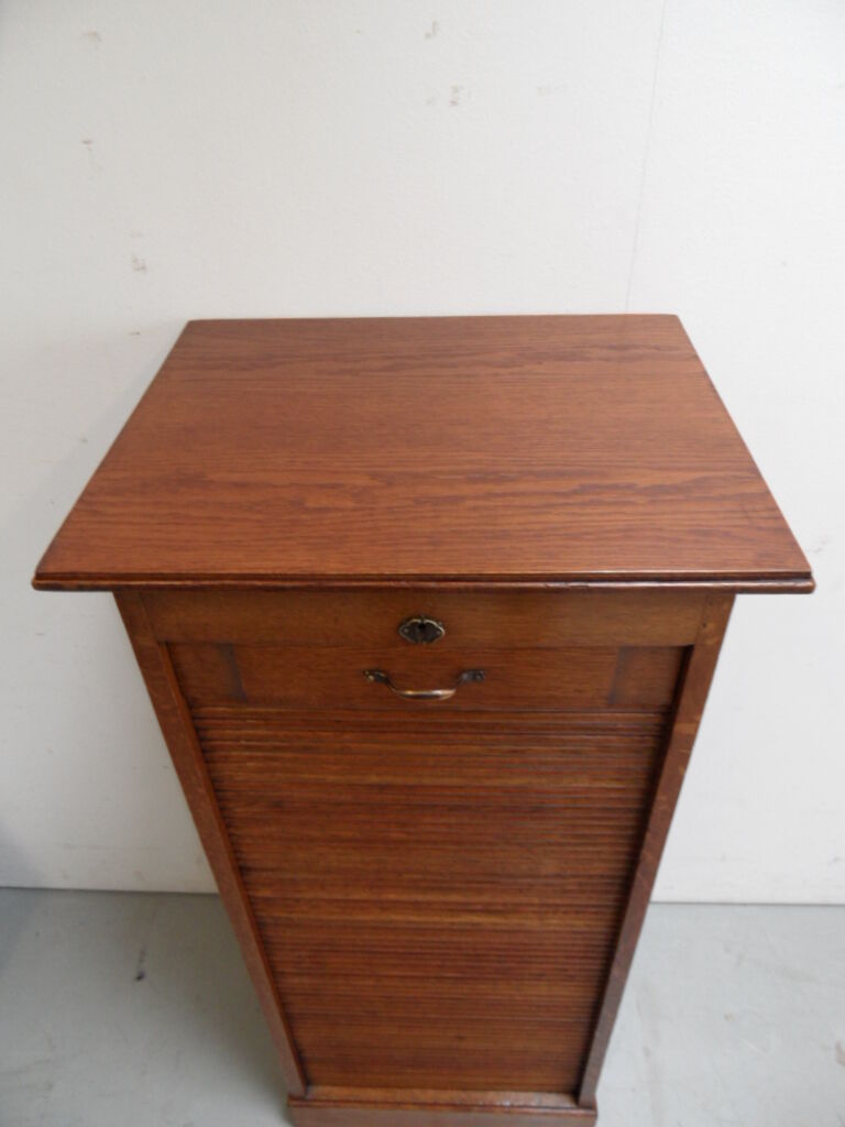 Vintage oak filing cabinet with roller shutter