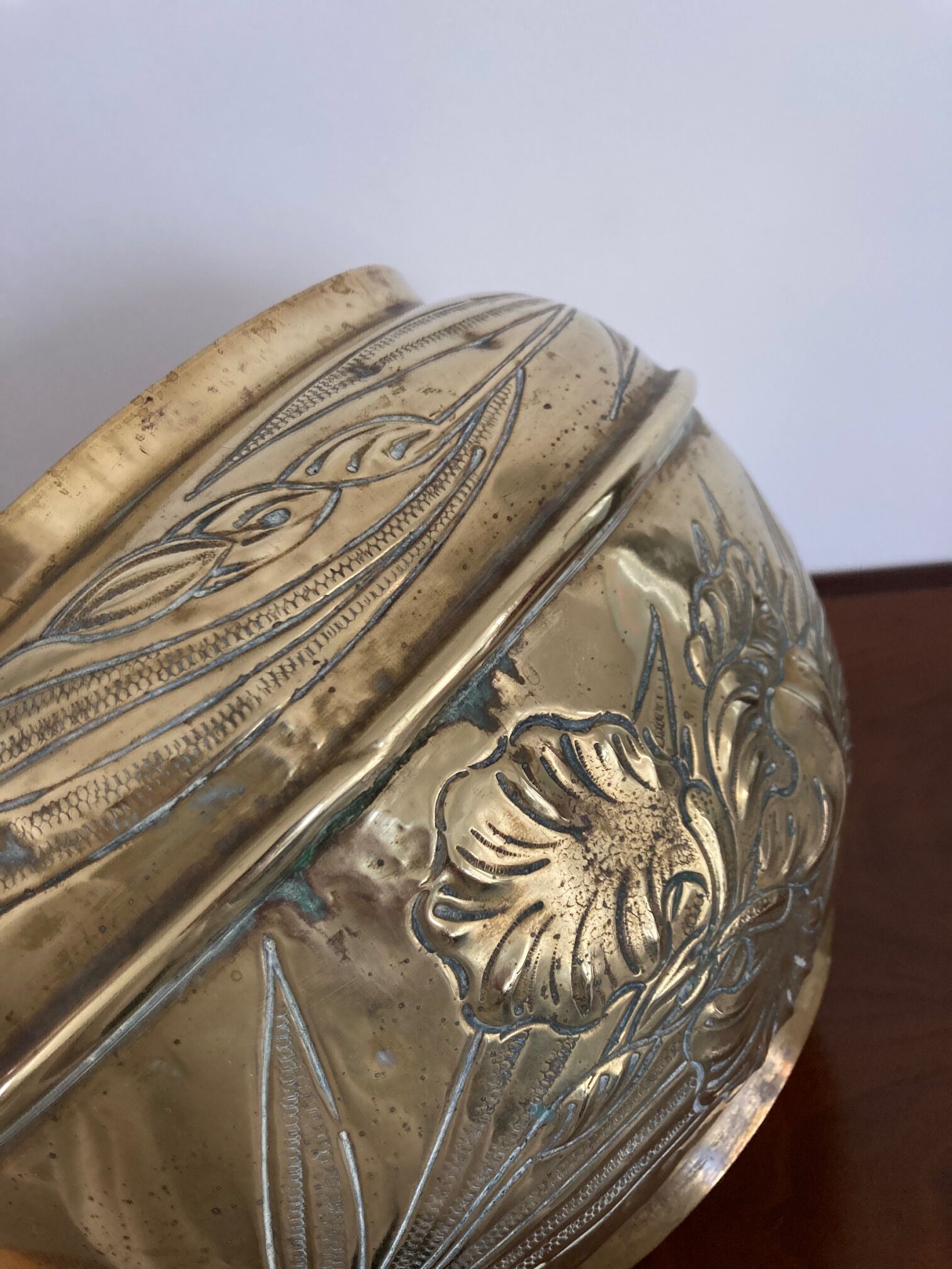 Art Nouveau copper brass cachepot