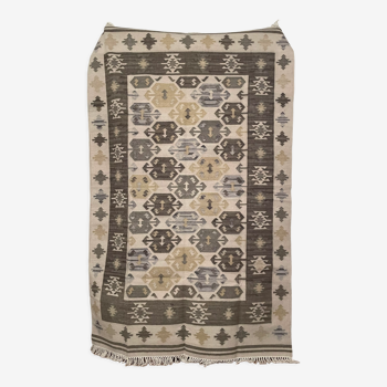 Tapis Kilim Kilim tissé à la main en laine-coton, 150 x 240 cm Fait main, Kelim, Dhurry, Indien, Beige/Gr