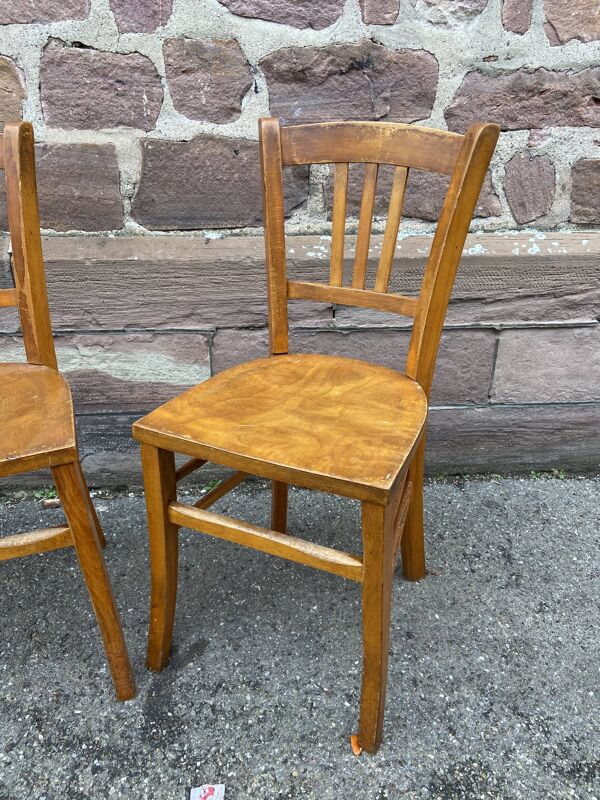 Paire de chaises bistrot 1950 brasserie bois courbé