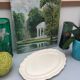 Oval ivory dish with gadroons, signed Sarreguemines France.