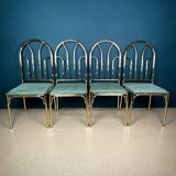 French vintage dining set in imitation bamboo brass with 4 chairs and table, 1970s, set of 5.